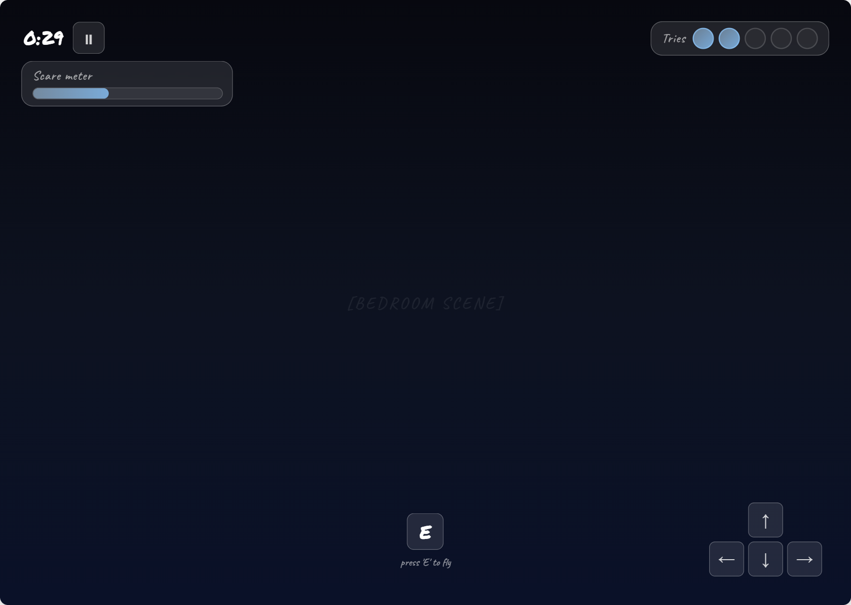 Mid-game HUD with the scare meter partially filled and two of five tries used